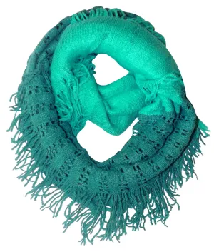 Teal Square Peach Couture Warm Bohemian Crochet Hand Knitted Fringe Infinity Loop Scarf Wrap