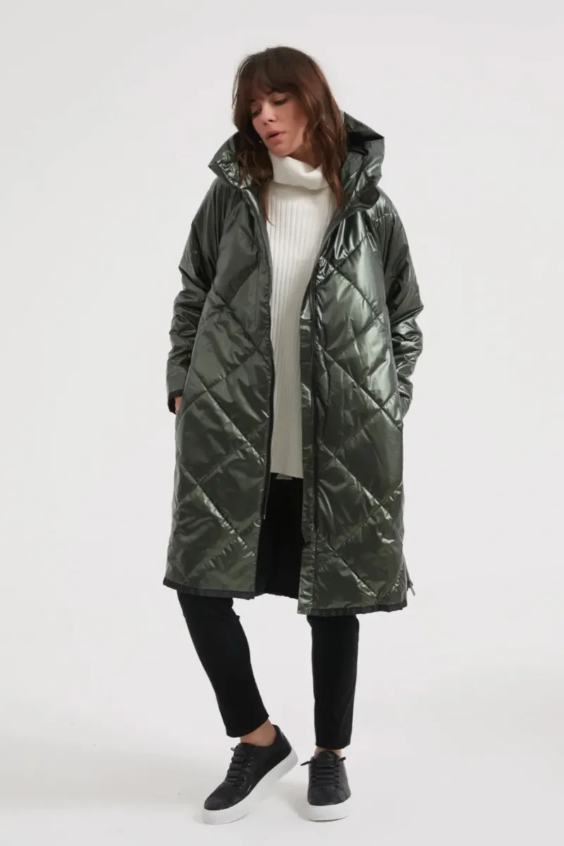 Tirelli - Metallic Zip Hem Winter Coat Dark Green