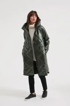 Tirelli - Metallic Zip Hem Winter Coat Dark Green