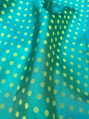 Turquoise Green dot silk - PURE MULBERRY SILK fabric by the yard - Polkadot silk -Luxury Silk - Natural silk - Handmade in VietNam- Silk with Design