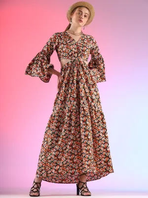 Vibrant Verve Full Sleeve V-Neck Georgette Dress