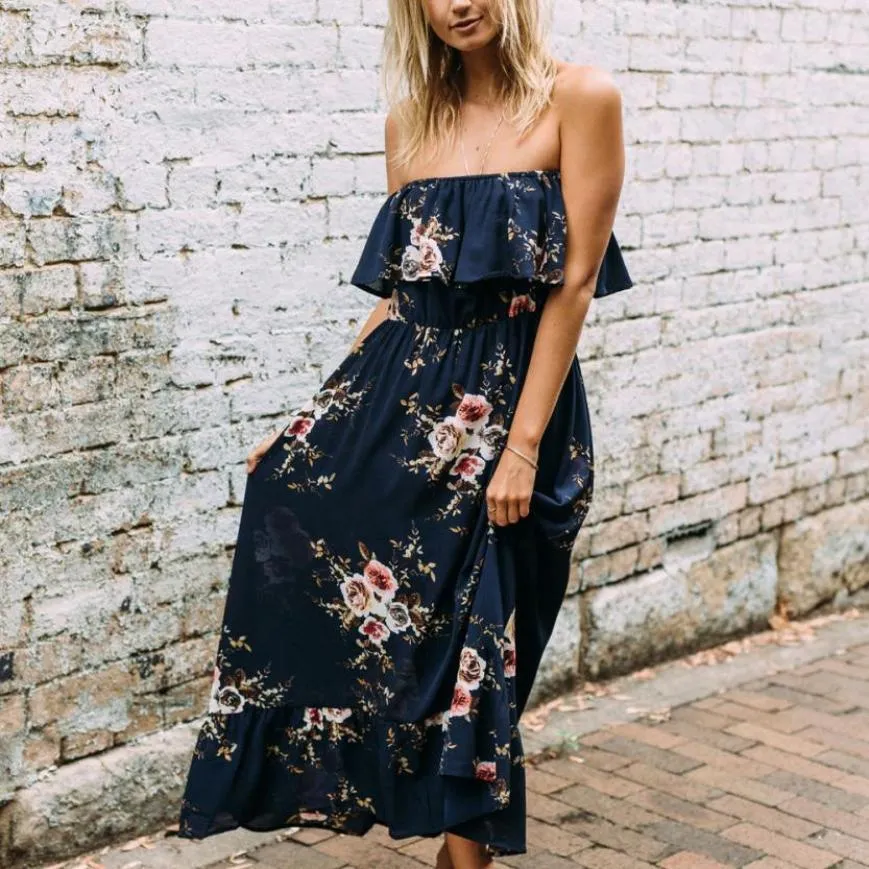 Vintage Floral Print Maxi Dress