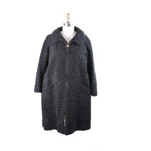 Vintage Schiaparelli Black Persian Lamb Jacket Coat Womens L XL Zip Front Red Lining