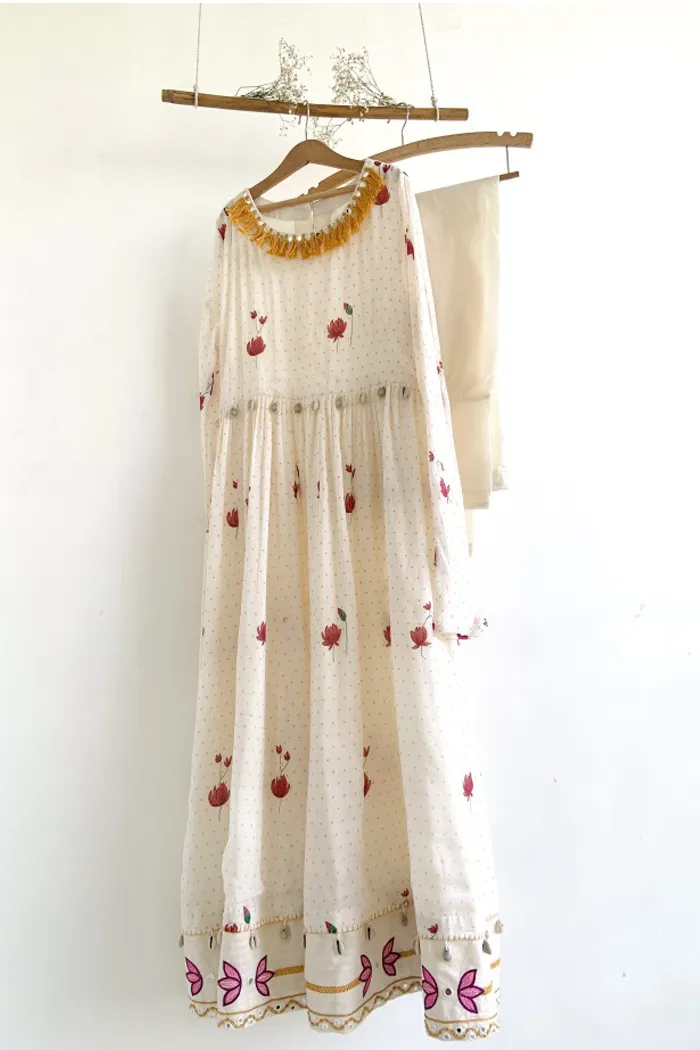White lotus anarkali kurta set