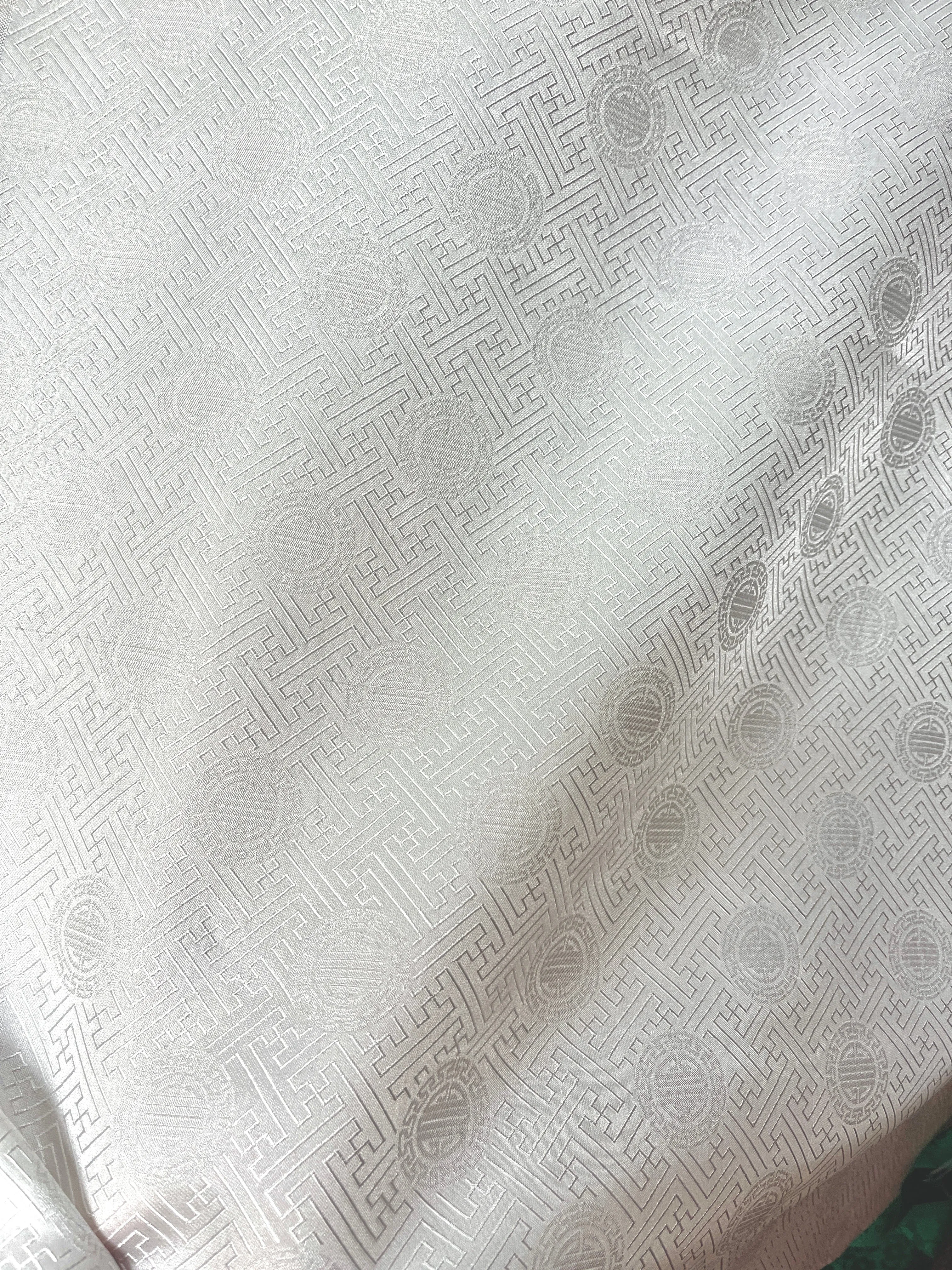 White Silk with Old Design -PURE MULBERRY SILK fabric by the yard -  Floral Silk -Luxury Silk - Natural silk - Handmade in VietNam- Silk with Design