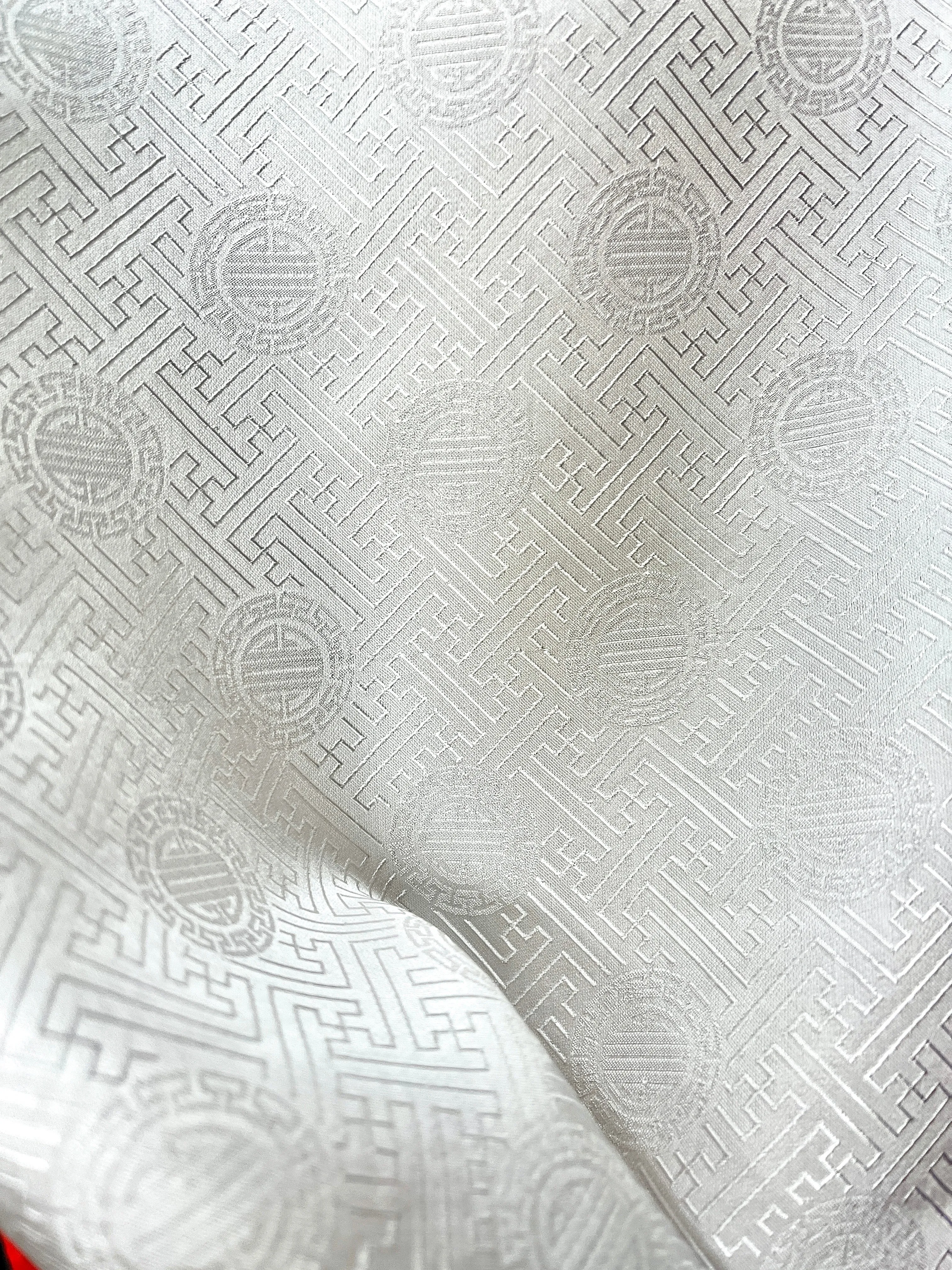 White Silk with Old Design -PURE MULBERRY SILK fabric by the yard -  Floral Silk -Luxury Silk - Natural silk - Handmade in VietNam- Silk with Design