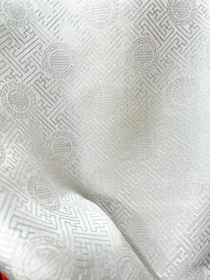 White Silk with Old Design -PURE MULBERRY SILK fabric by the yard -  Floral Silk -Luxury Silk - Natural silk - Handmade in VietNam- Silk with Design