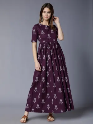 Women Purple Printed Maxi Ethnic Dress
