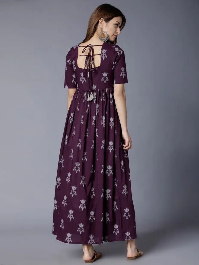 Women Purple Printed Maxi Ethnic Dress