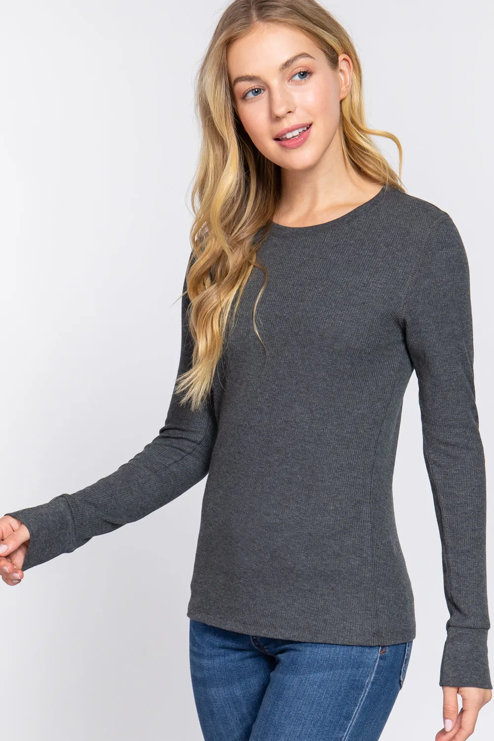 Women's Long Sleeve Crew Neck Long Puff Sleeve Top