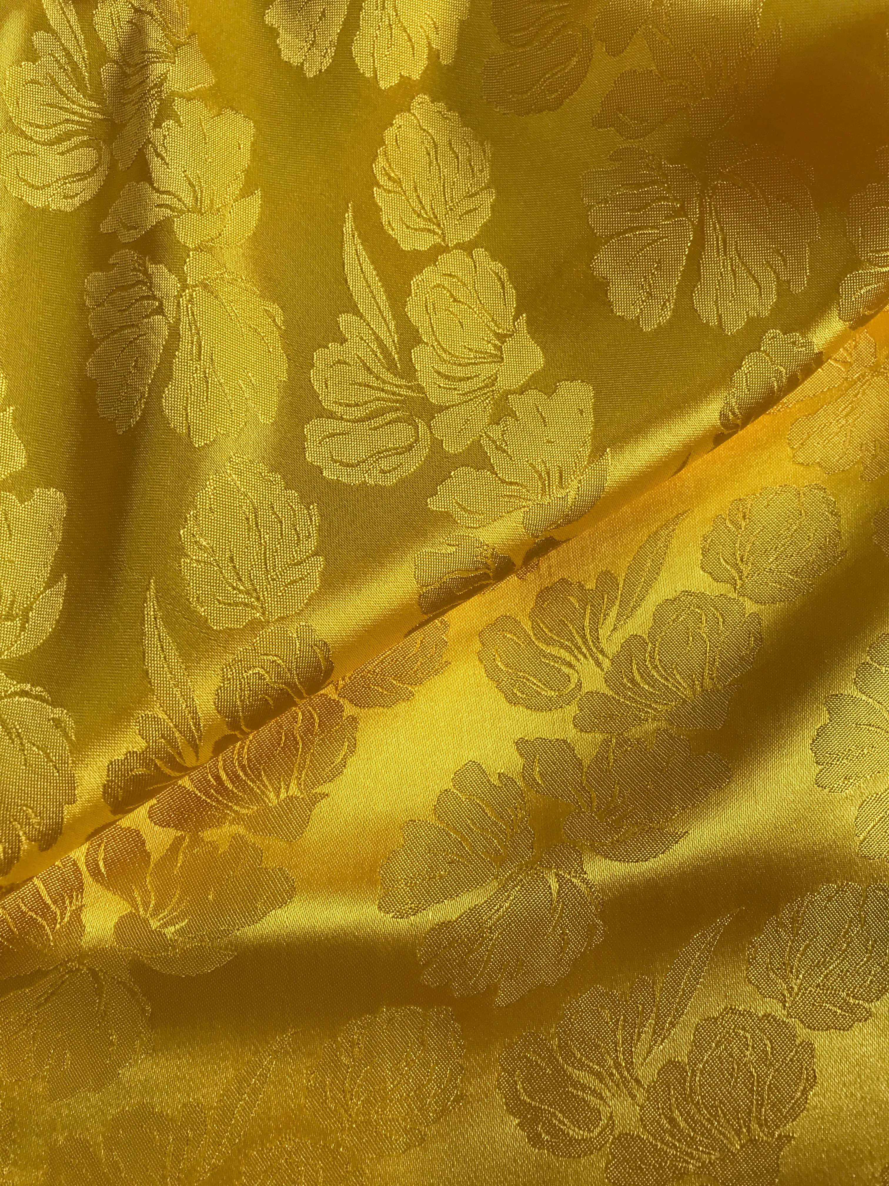 Yellow Floral Silk - PURE MULBERRY SILK fabric by the yard - Floral Silk -Luxury Silk - Natural silk - Handmade in VietNam- Silk with Design