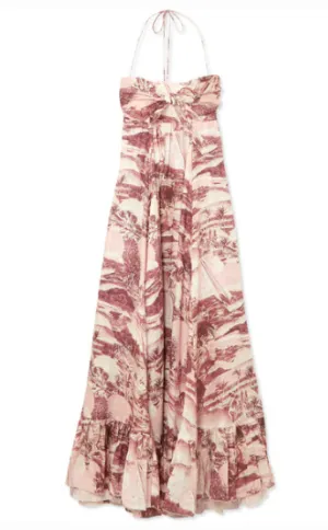 ZIMMERMANN KALI PRINTED LINEN HALTERNECK MAXI DRESS